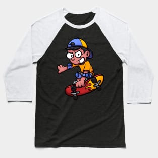 Cool Teenage Boy Skateboarding Baseball T-Shirt